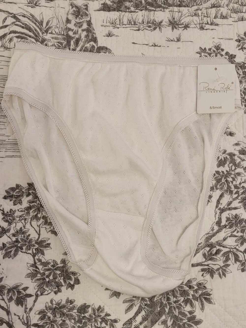 Rene Rofe White Cotton Panties High Cut Leg Mid Rise Waist Size 5/Small NWT
